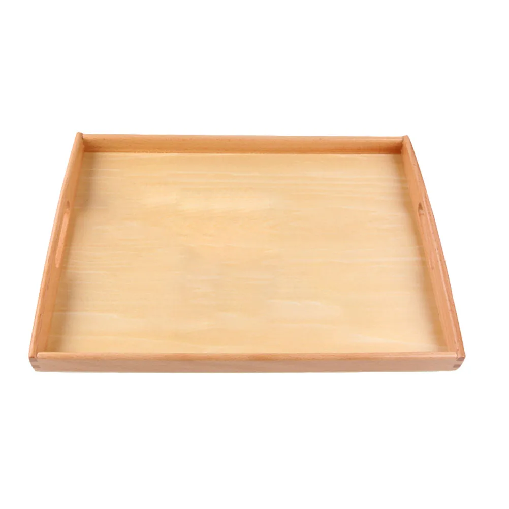 

1pc Wooden Serving Kids Activity Organizer Craft Storage Box Wood Tray Handles Breakfast Drinks Decoration Bowl Tray