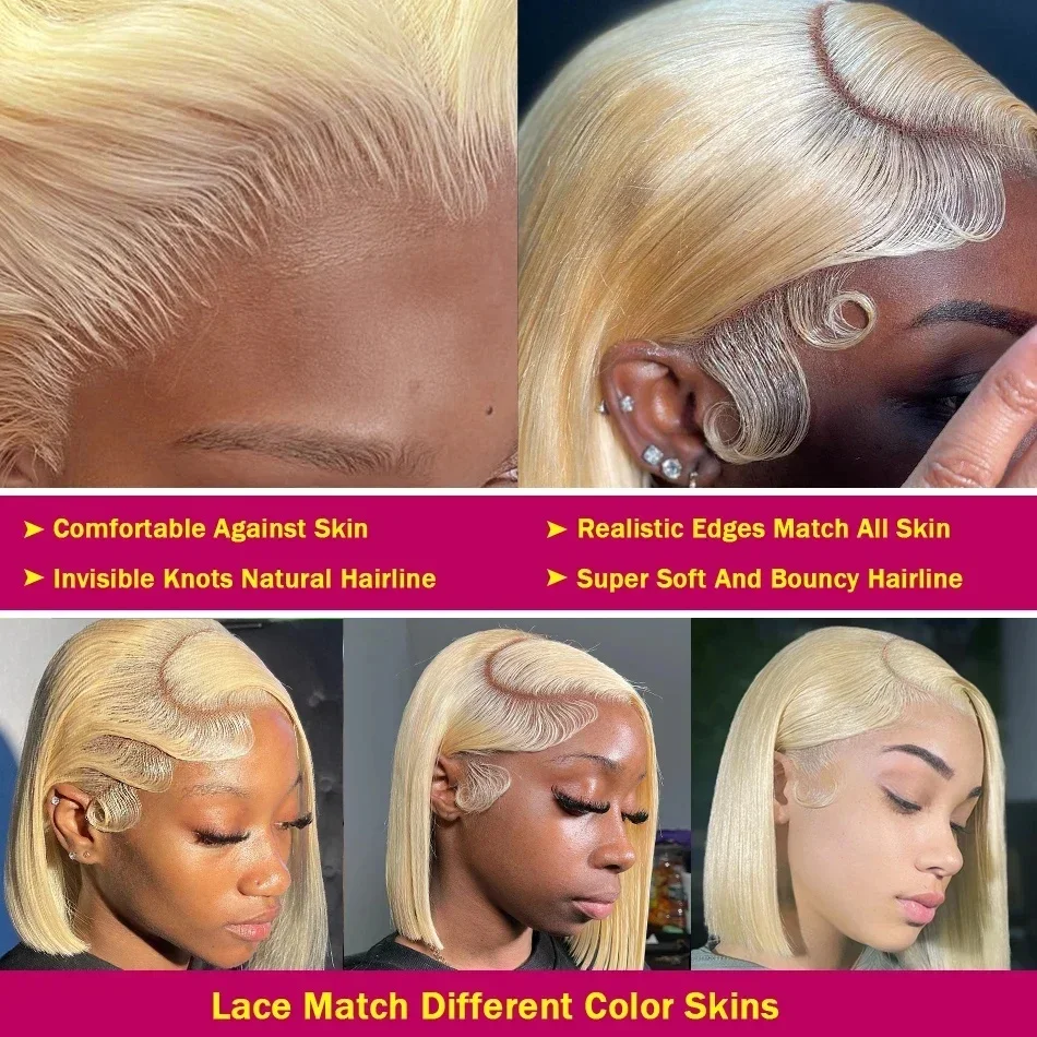 613 شقراء قصيرة بوب شعر مستعار شعر الإنسان مستقيم 13x4 الدانتيل الجبهة الباروكات الملونة 6x4 غلويليس الدانتيل أمامي باروكة من شعر طبيعي للنساء