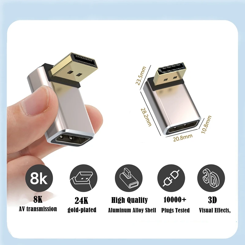 Mini DP 8K DisplayPort 1.4 Adapter DP Male to Female Extender Alloy Shell Female to Female Extension Connector Converter image 5
