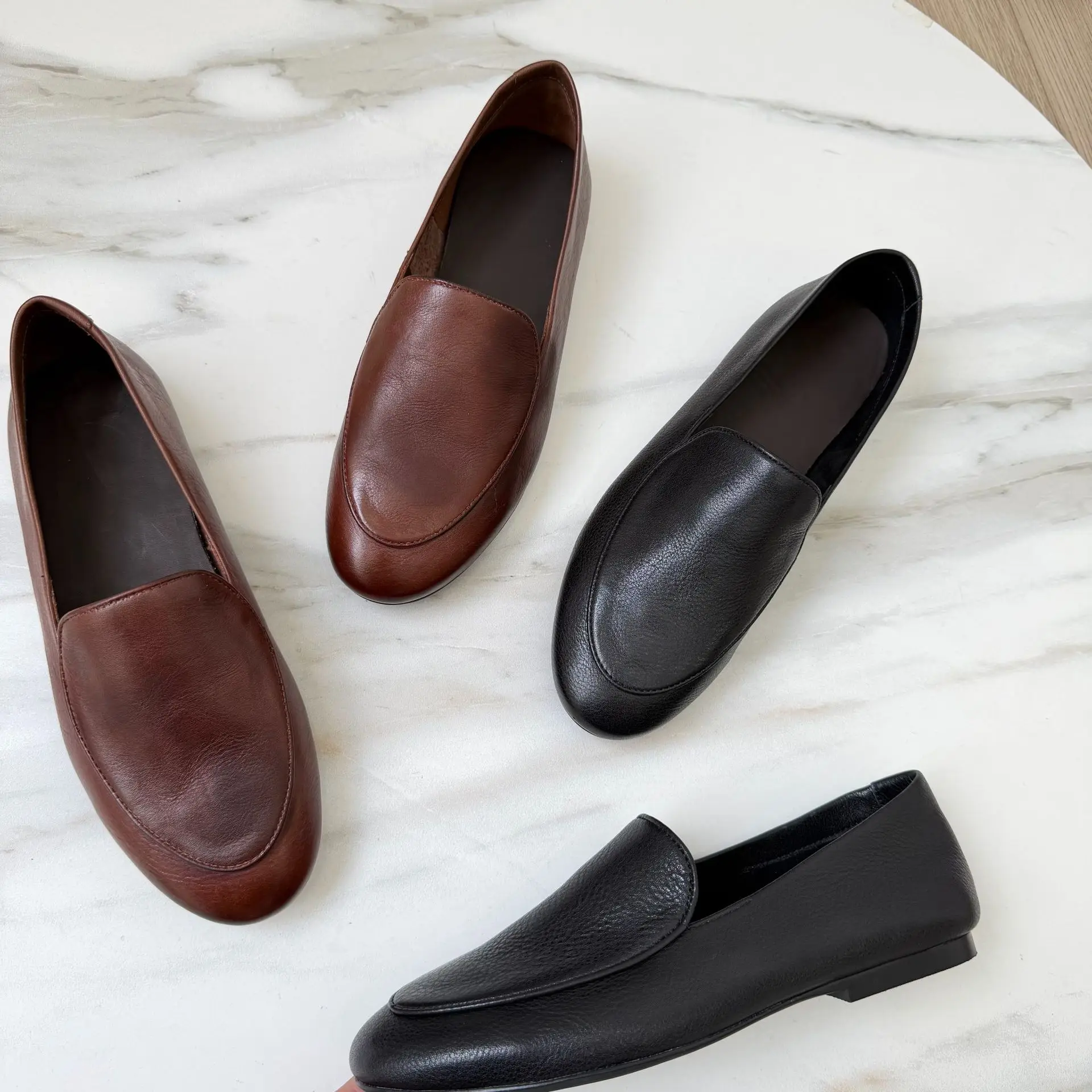 Dave&di Minimalist Handmade Women's Shoes Lazy Casual Shoes Retro Distressed Loafers Slip On Shoes Women's Genuine Leather Shoes