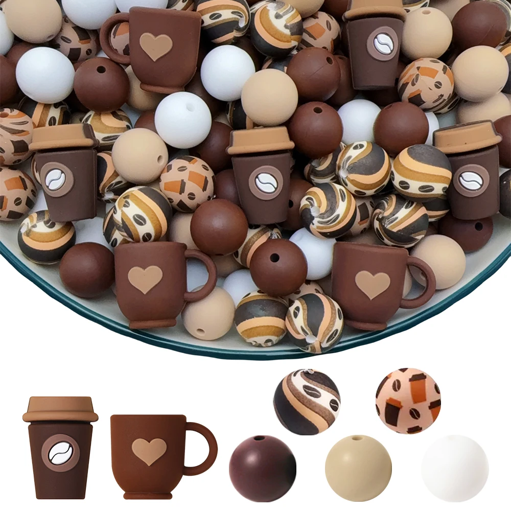 4/25/30PCS Coffee Series Silicone Bead Set, Perfect for DIY Handmade Crafts Such as Keychains, Necklaces, Bracelets, Etc