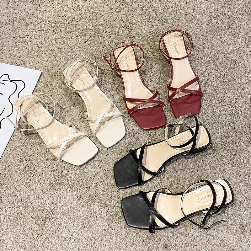 

Summer New Style Square Toe Solid Color Elegant Women's Sandals Sexy Fashion Buckle Casual and Comfortable Women's Shoes