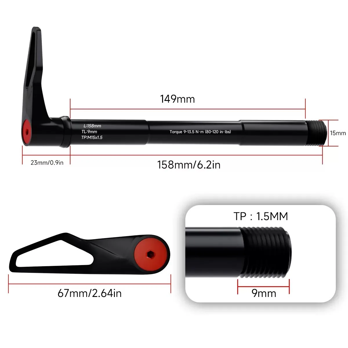 Swift MTB Road Bike Thru Axle Adapter for RockShox Boost Forks Quick Release Thru Axle with Handle 15mm×100mm 15mm×110mm