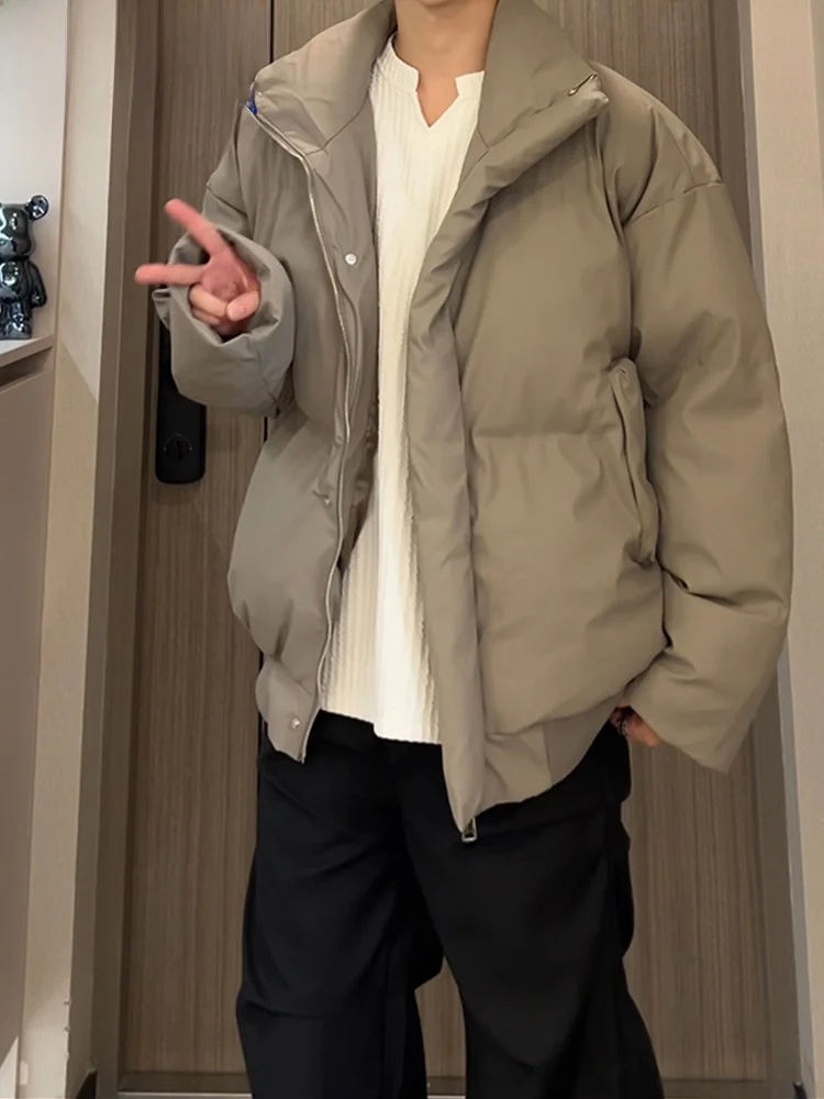 

Wassup Happy Men's ort PU Leather Cotton Jaet Stand Collar Bread Sle Winter Coat Loose Fit Streetwear Trendy Brand