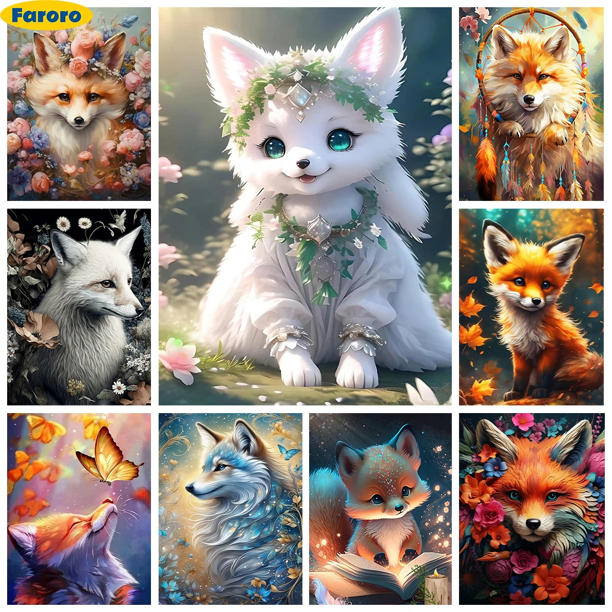 

Cartoon Fox Diamond Painting Cute Fox 5D Diamond Embroidery Rhinestones Cross Stitch Animal Portrait Home Wall Decor Child Gifts