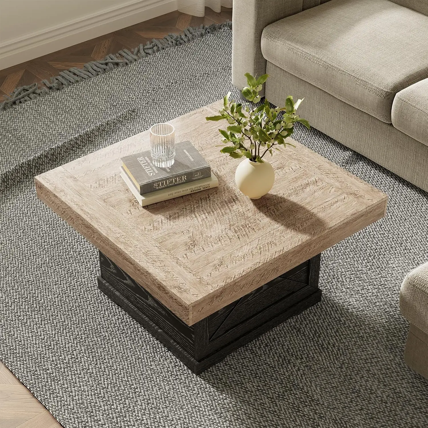 Rustic Square Coffee Table 31.5 in with X-Design for Living Room, Customized