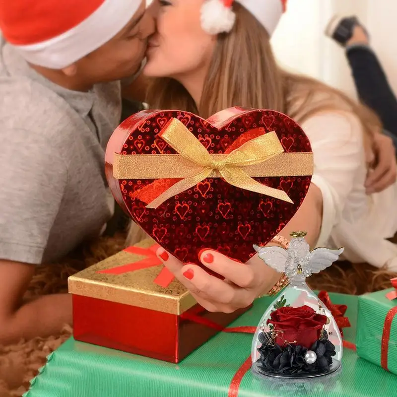 Regali per le donne Rosa conservata nell'angelo Copertura in vetro Matrimonio Fiori eterni Natale San Valentino Regali d'amore per sempre