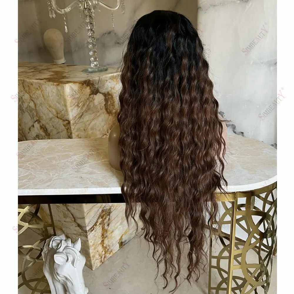 30 Zoll Lose Tiefe Wellen Glueless 1x4 U/V Teilperücken Ombre Schokoladenbraun Remy Echthaar Einfach zu Tragen Vollmaschinell Gefertigt für Frauen – Detail 4