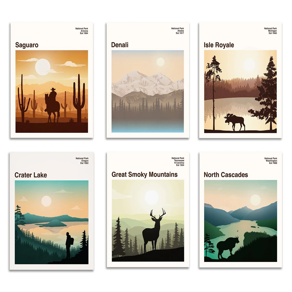 Death Valley，Great Smoky Mountains，Acadia，Capitol Reef  Crater Lake ，Saguaro Canyonlands Denali National Park Poster