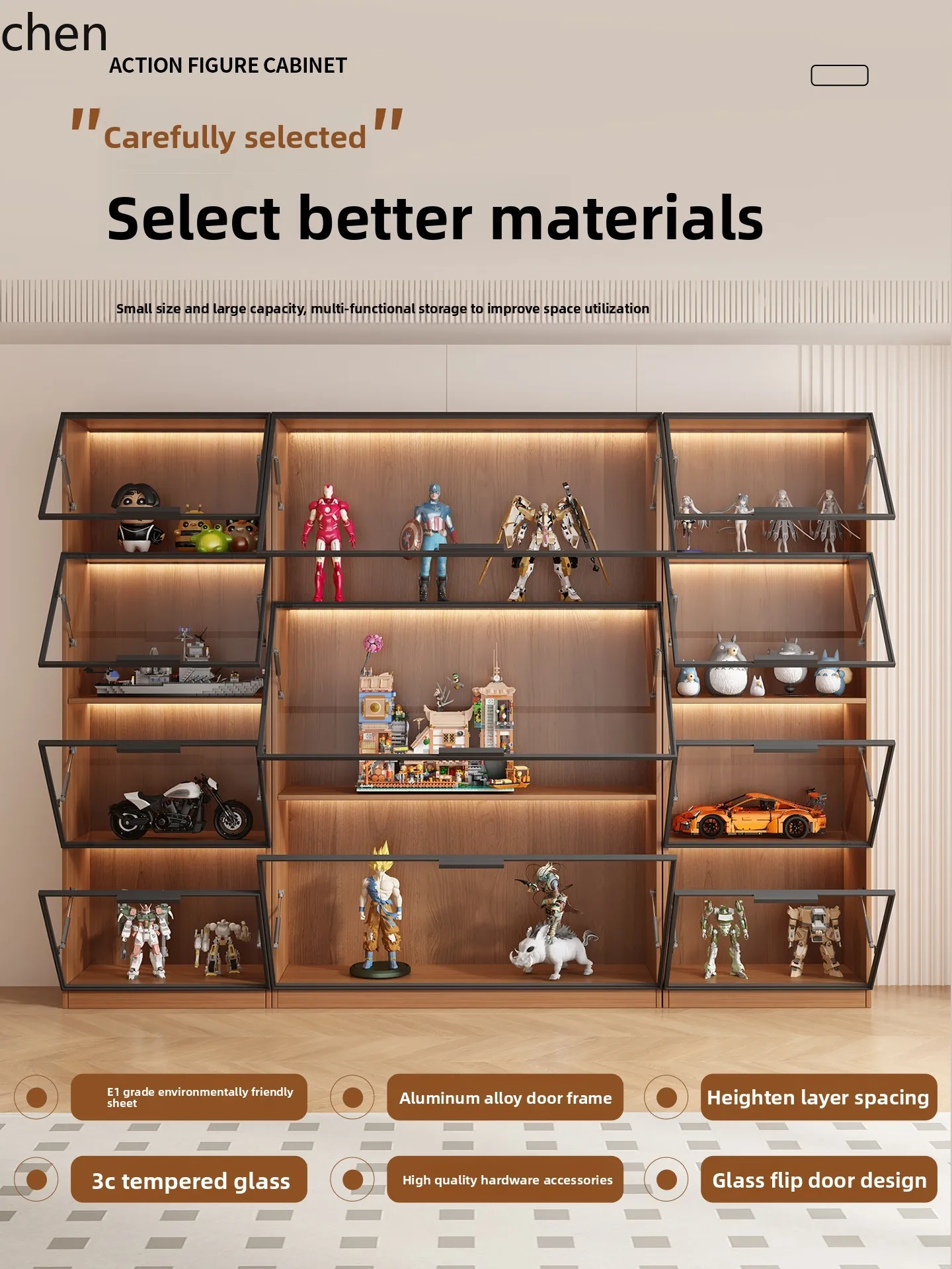 Display Cabinet with Glass Doors for Figurines, Building Blocks, Home Wine Cabinet, Living Room Blind Box Toys,