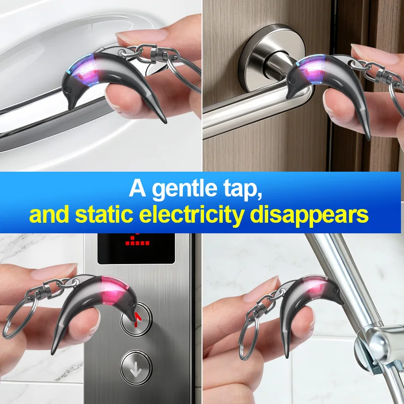 Anti-Static Keychain Dolphin Design, Portable Human Static Eliminator, Winter Door Opening Safety, Unisex Key Ring Gift
