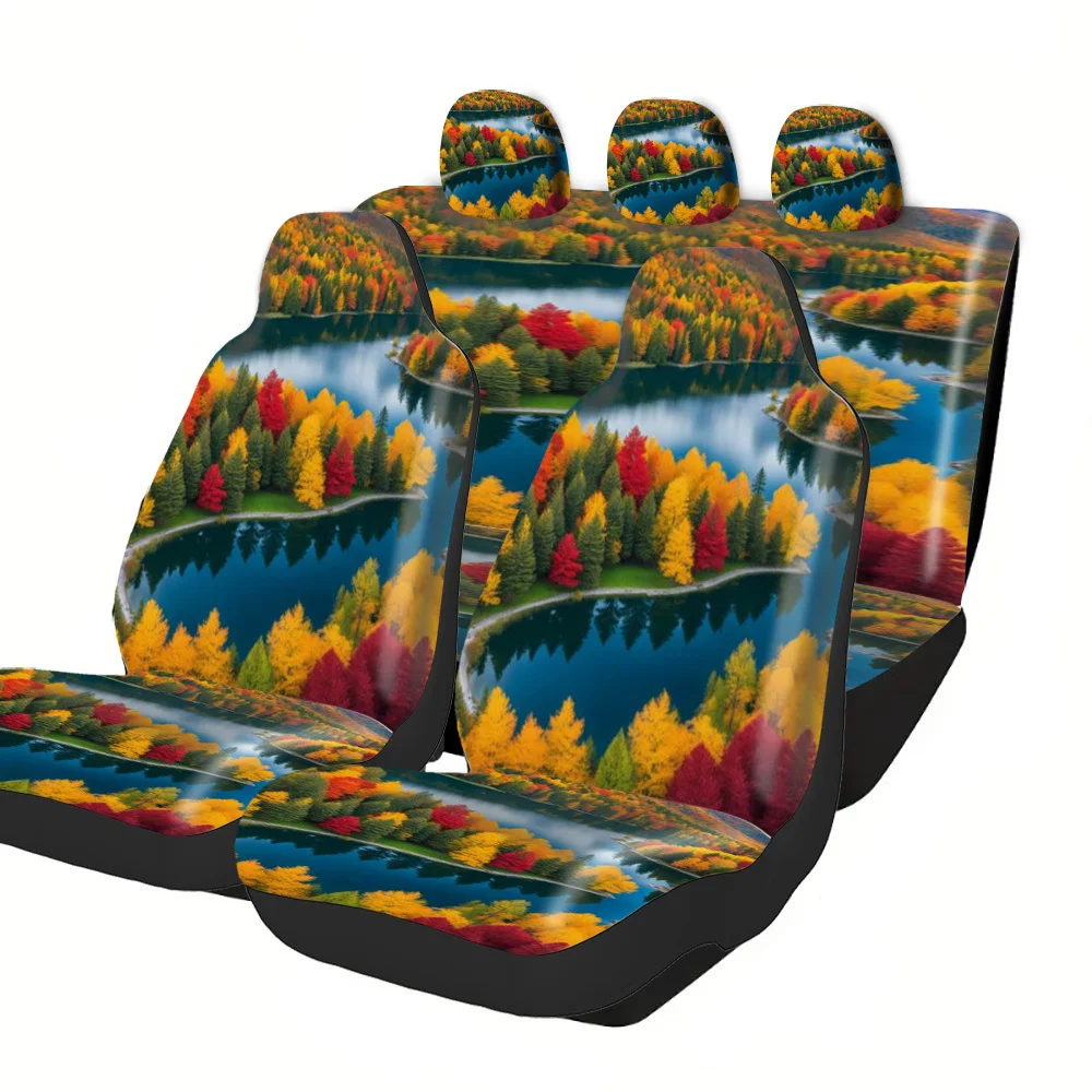 

Fit Car Seat Covers - All-Season & Holiday Themes (Halloween/Christmas/New Year/Easter) With Autumn Forest Lake Reflection Print