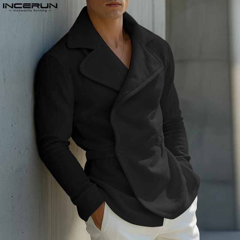 INCERUN الرجال السترة بلون التلبيب كم طويل عادية الذكور دعوى الشارع الشهير فضفاضة أنيقة موضة الذكور رقيقة معاطف السترة