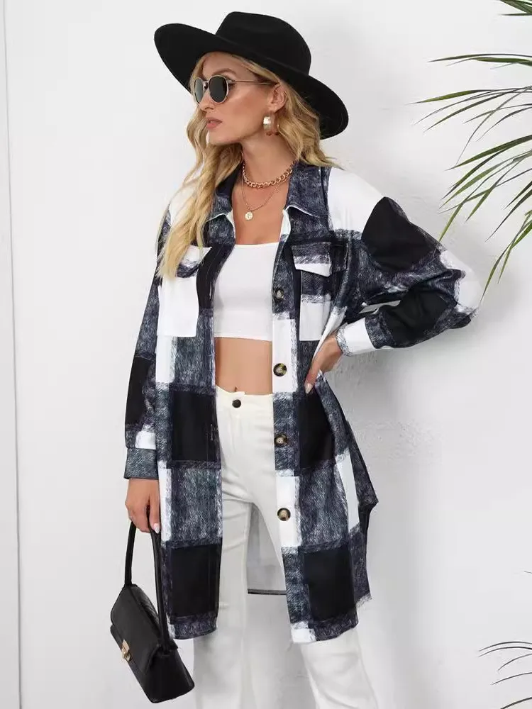 

Women's Plaid Single Breasted Lapel Long Sleeve Jacket Coat New Autumn Winter Fashion Elegant Casual Female Coats