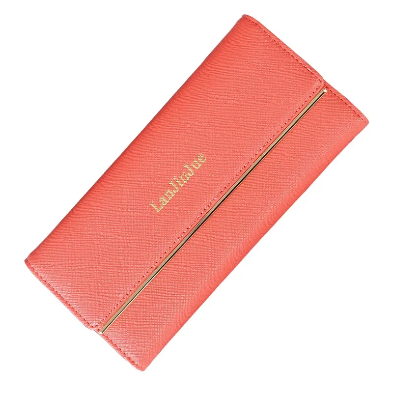 Long Women Wallets Solid Color Zipper Simplicit Coin Purses Female Metal Edge Hasp Money Clip Ladies Letter Print Phone Bag