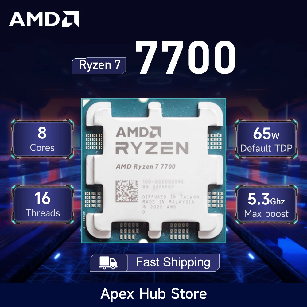 AMD Ryzen 7 7700 3.8GHz 8-Core 16-Thread 5NM L3=32M DDR5 R7 7700 Processor 65W Socket AM5 New Without Fan