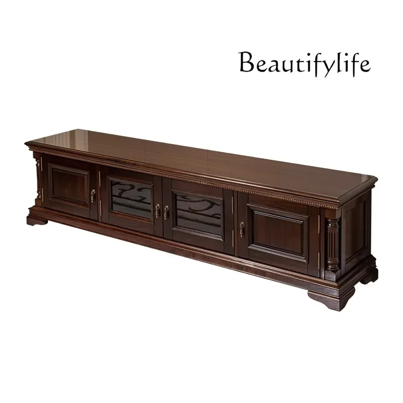 

American solid wood TV cabinet retro walnut living room coffee table combination European luxury storage floor cabinet