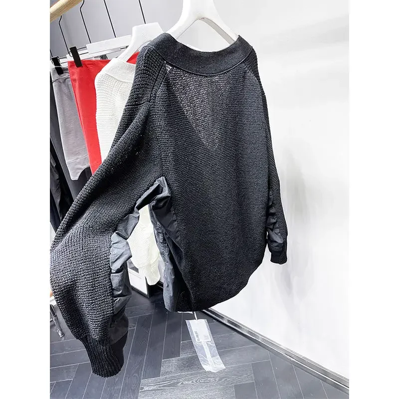 KUSAHIKI V-neck Long Sleeve Fashion Pullover Knitwear Women Autumn New Korean Women Patchwork Tops 2023 New Sweaters Mujer