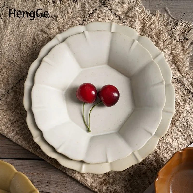 Retro Morning Glory Shape Ceramic Plate Creative Irregular Western Tableware Cold Dishes Dinner Plates Pasta Cooking Deep Plate