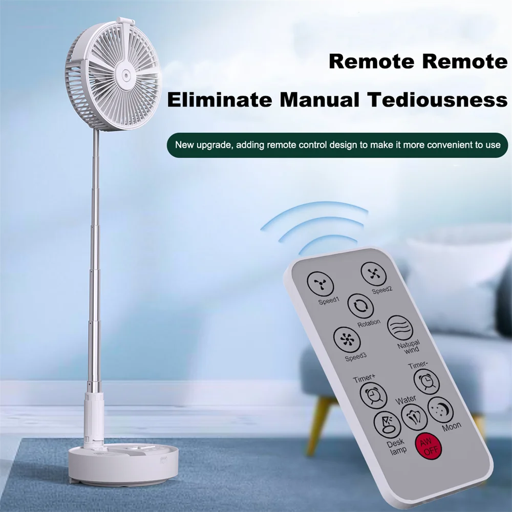 Portable Fan - Humidifying spray fan, Wireless Battery Operated、Remote Control & LED Lighting、Folding Telescopic Camping Fan