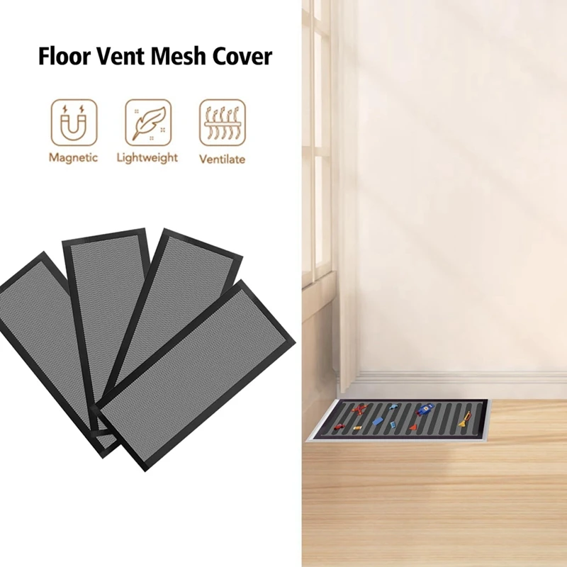 Floor Vent Covers Magnetic PVC Vent Mesh Cover, 4Pack Black Air Vent Screen Cover Floor Vent Cover