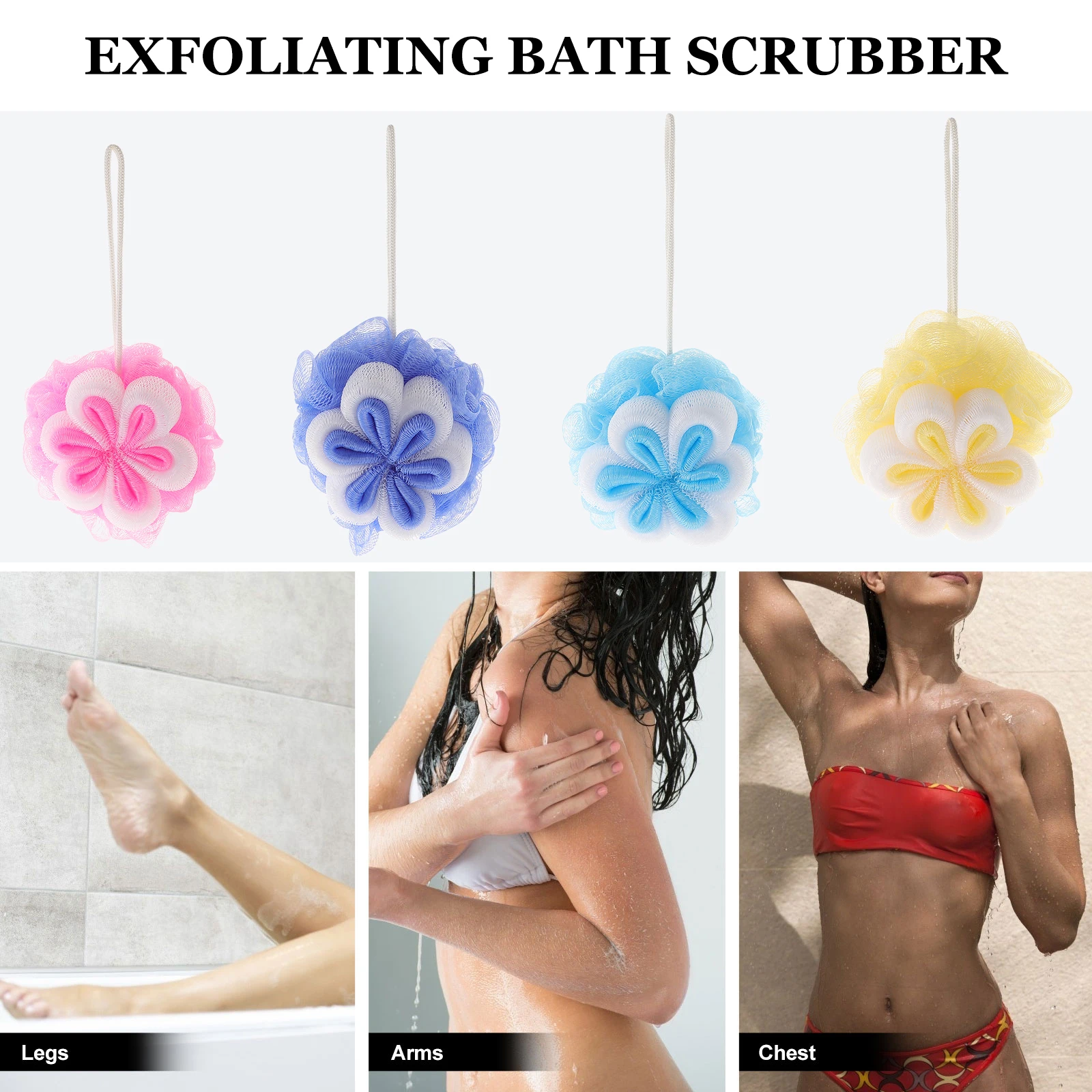 

4Pcs Large Durable Bath Flower Ball PE Body Accessories Bathing Bathing Ball Mesh Sponges