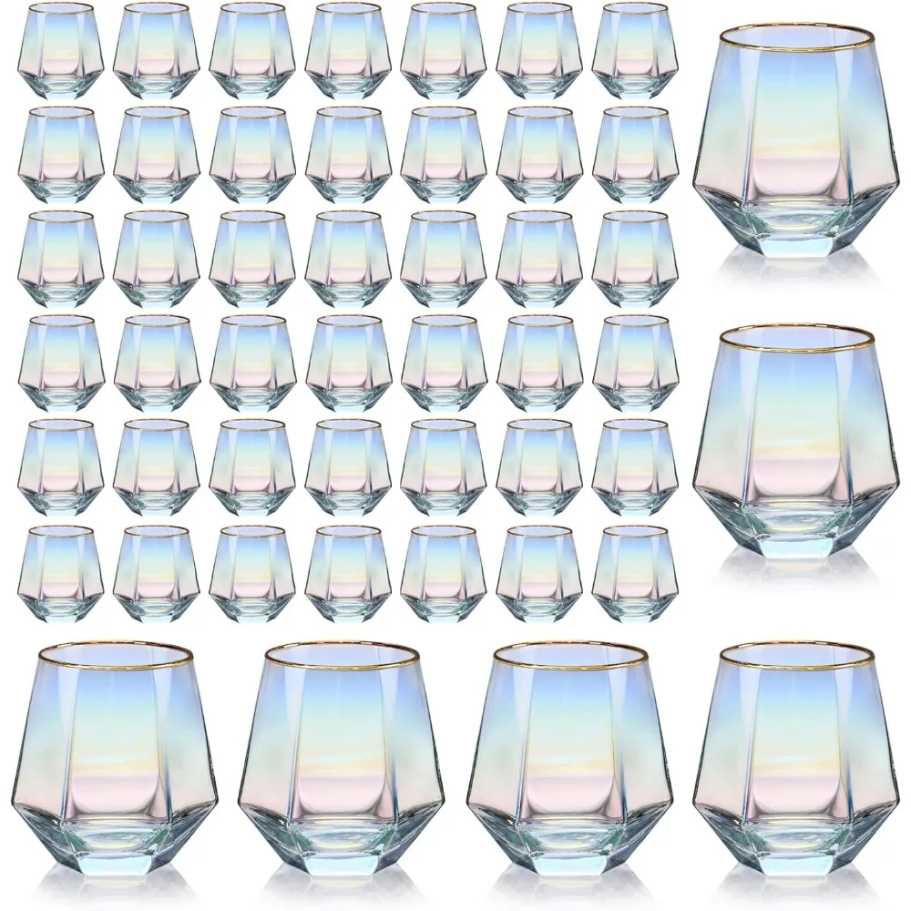 

48 шт. алмазные бокалы для вина, 10 унций, современные стеклянные чашки с золотой оправой, радужная посуда для питья для сервировки вечеринок, дома, b