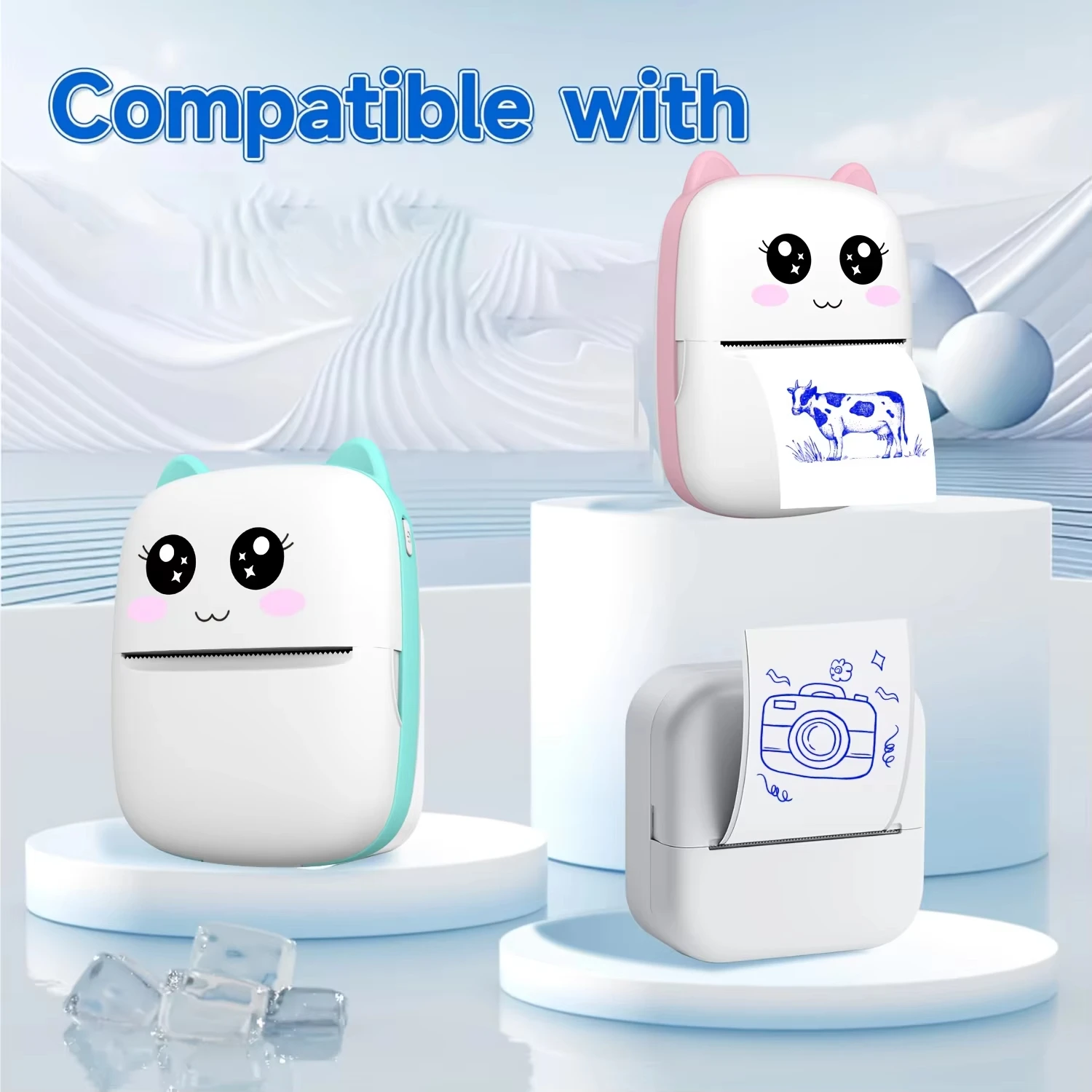 Mini Print Self-Adhesive Paper with Blue Printing Effect, Suitable for Study Notes, Work, Photos, to-do Lists, Memos Inkless