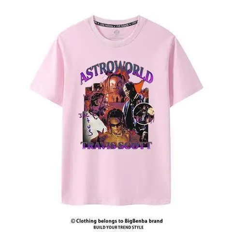 Trendy Rapper Travis Scott Print Men's and Women's HIPHOP Hip-hop High Street Cotton Short-sleeved T-shirt Comfortable