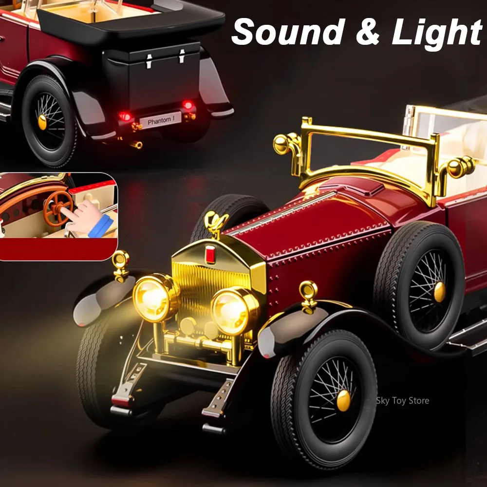1:24 Rolls-Royce Phantom 300SL Modele Samochodów Zabawka Odlew Stop Otwierane Drzwi Dźwięk Światło Napęd Pull Back Samochód Vintage Kolekcjonerskie Ozdoby Prezent