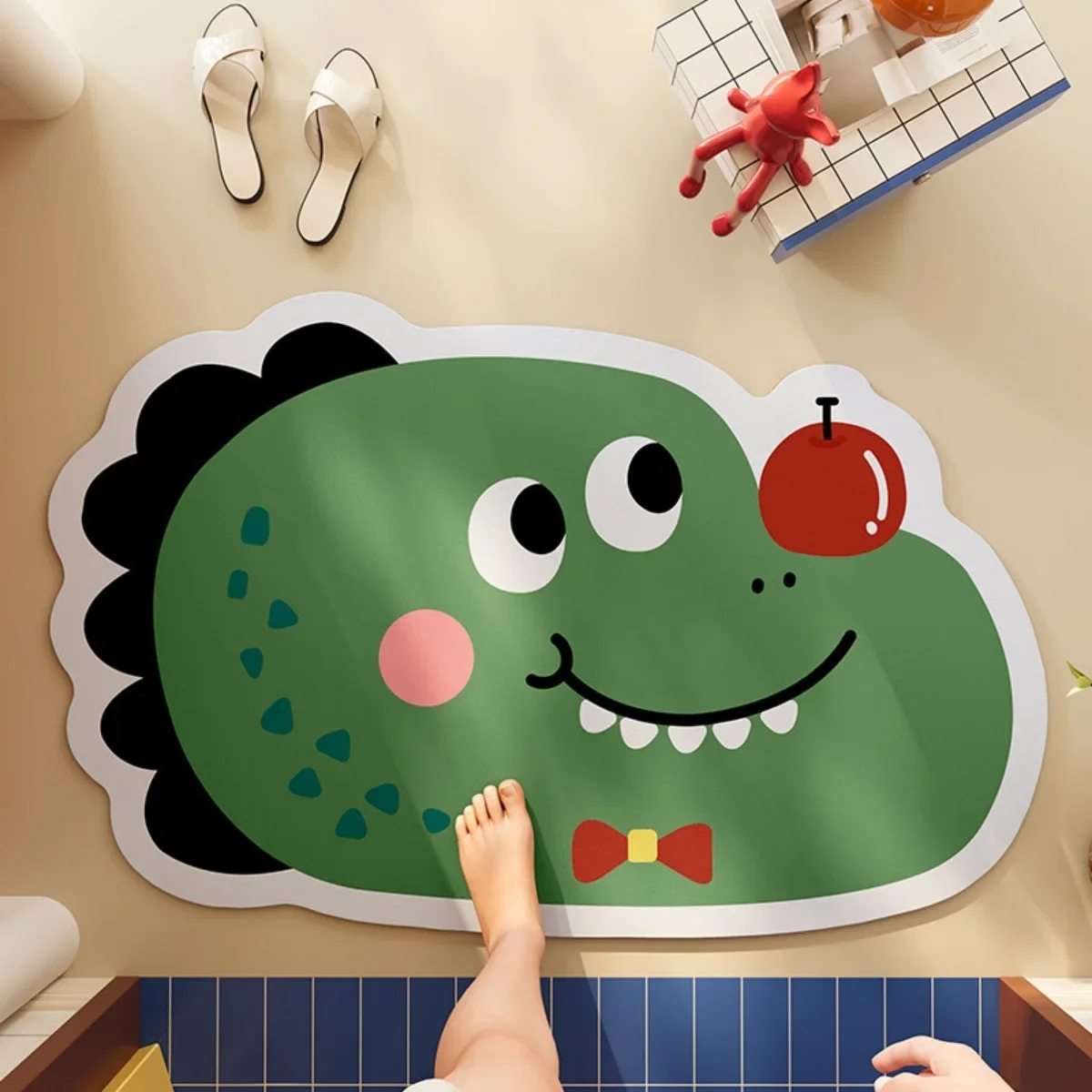 B14 Cool Room Stuff Rug Cute Green Dinosaur Shape Absorbent Quick Dry Soft Washable Bathroom Floor Mat Bedroom Doormat