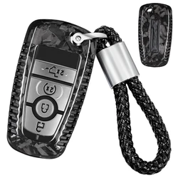 Key Fob Cover for Lincoln Navigator Real Carbon Fiber Key Case Shell for Ford F150 & Raptor Bronco with Keychain 2020-2023 2024