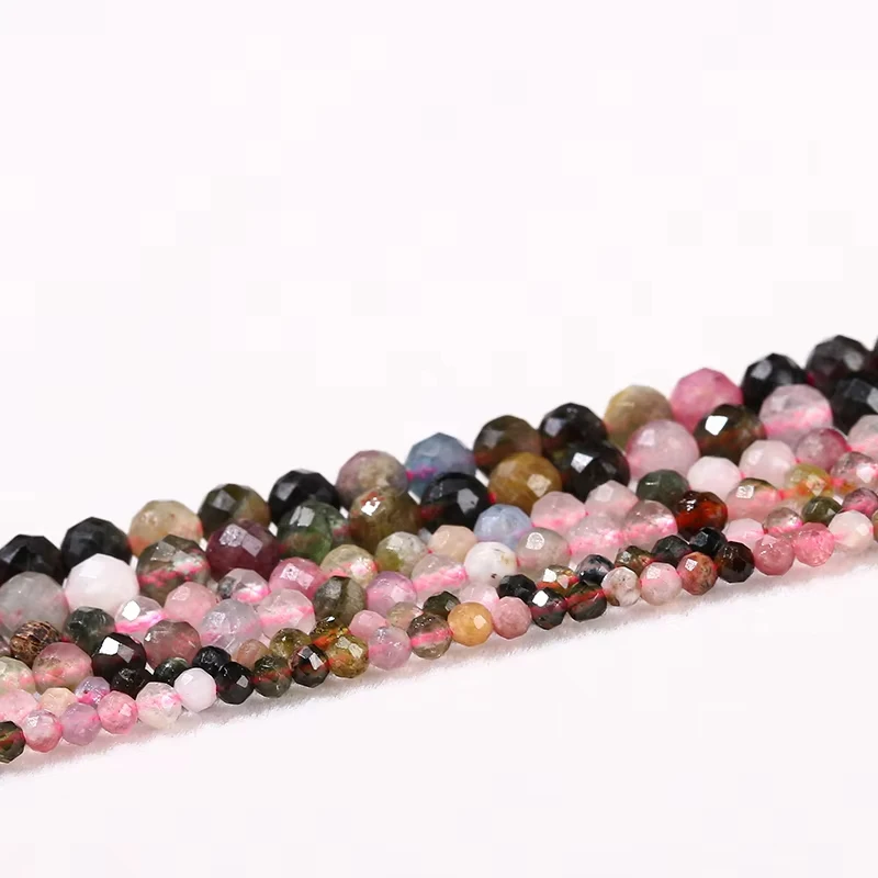 2 3 4mm Natural Stone Faceted Mixed Tourmaline Bead Loose Spacer Small Beads for Jewelry Making DIY Necklace Bracelet Accessory