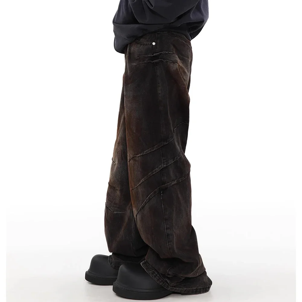 

Comfy Fashion Pants Jeans Men Pleated Slight Stretch Straight Wide Leg Pants Worn Out Daily Fashion Streetwear