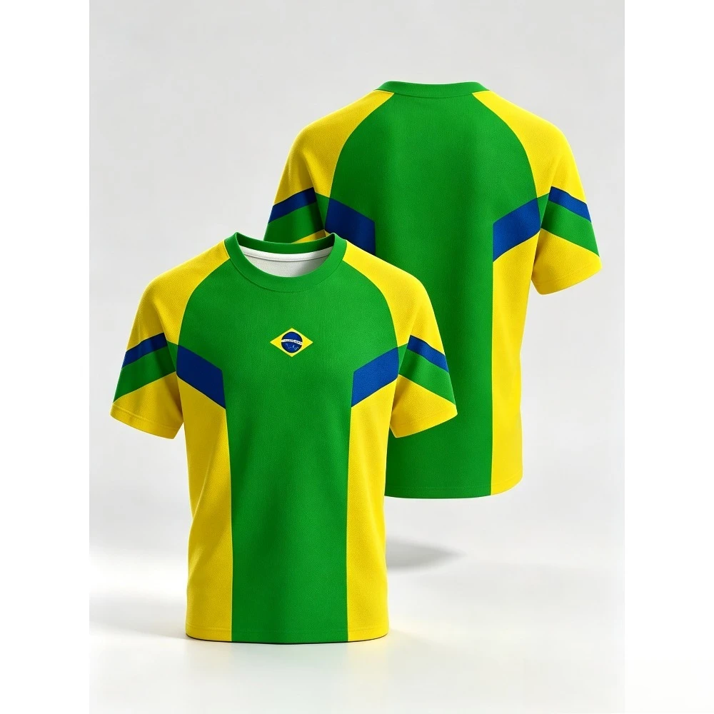 Unisex Brazil Football Fan T‑Shirt Sports Jersey Brasil Flag Print Short Sleeve Casual Tee For Men Women Soccer Supporter Top
