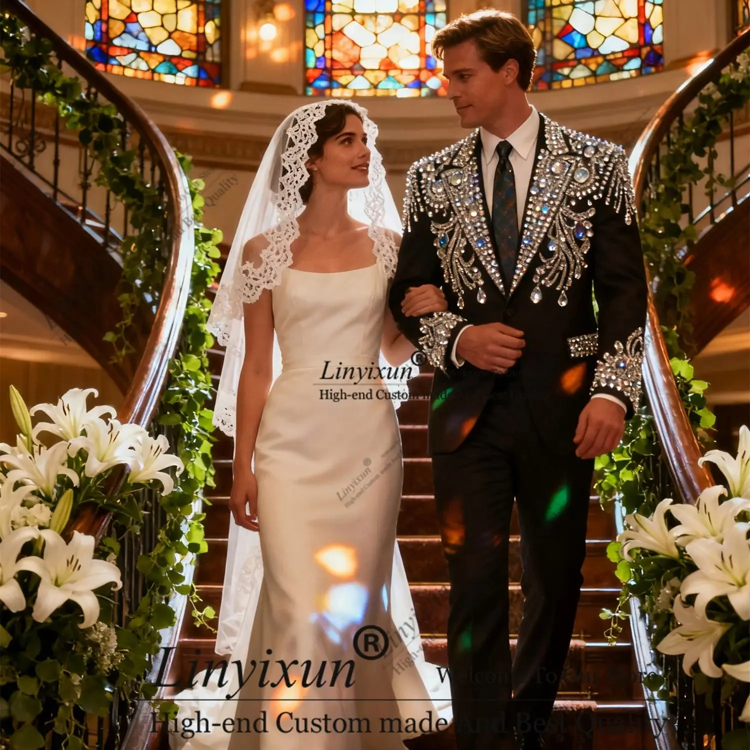 

Красивые мужские костюмы из 2 предметов со стразами, элитные смокинги для жениха с бисером, приталенный мужской пиджак для выпускного вечера, Ropa Hombre по индивидуальному заказу