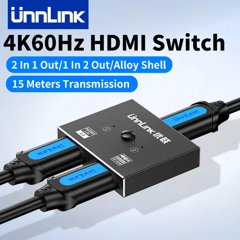 HDMI 스위치, PC Xbox PS3, 4/5 TV 박스, TV 모니터용, Unnlink 4K 60Hz, 2 in 1 Out, 양방향 2 포트, 2x1, 1x2