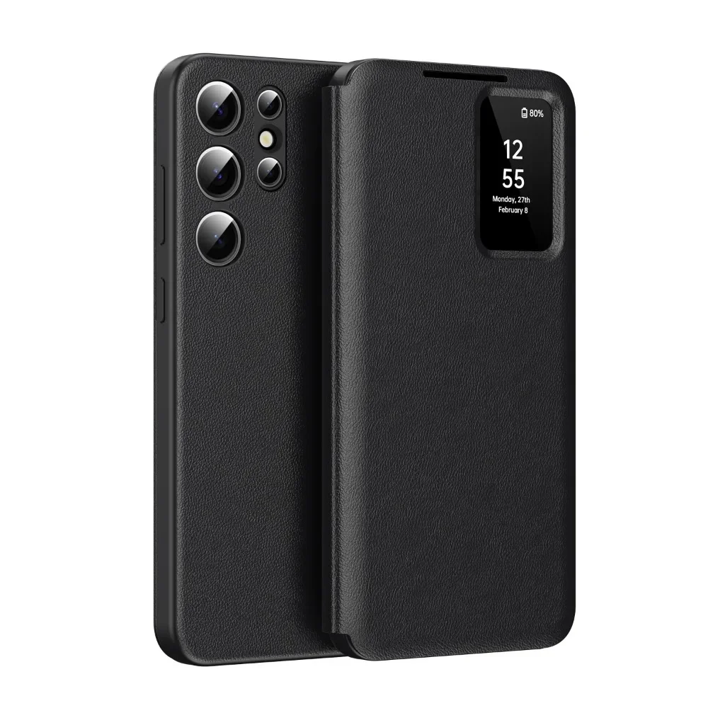 

Leather Windows Card Slot Holder Phone Case for Samsung Galaxy S25 Edge S24 Ultra S23 S22 Plus A55 A56 Wallet Protective Cover