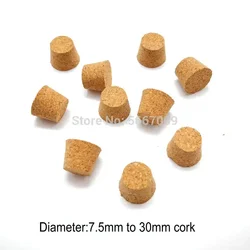 100 Uds 7,5mm a 30mm corcho de madera tapón de tubo de prueba de laboratorio aceite esencial pudín pequeña tapa de tapón de botella de vidrio personalizada