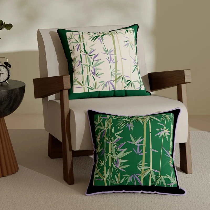 Bamboo Pillows Retro Chinese Plants Print Cushion Case Long 30x70CM Waist Decorative Pillow Cover For Sofa Chair Home Decoration