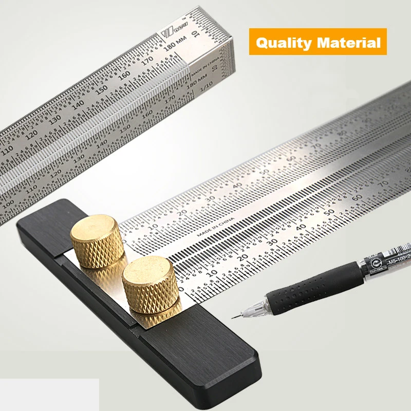 Stainless T-Type Hole Ruler High-Precision Scale Ruler Multifunction Carpentry Marking Line Gauge Carpenter DIY Measuring Tool