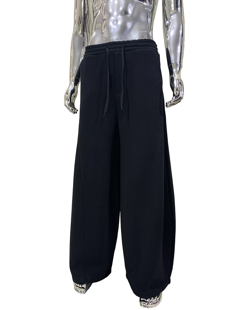 

Весенне-осенние черные струящиеся мешковатые широкие брюки для мужчин с эластичной резинкой на талии и шнурком, свободные спортивные штаны высокого качества, одежда 2025