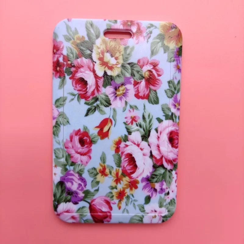 Fashion Flower Name ID Card Holder Business Badge Card Case Frame ABS Employee Case Cover Student Lanyard Name Card Holder