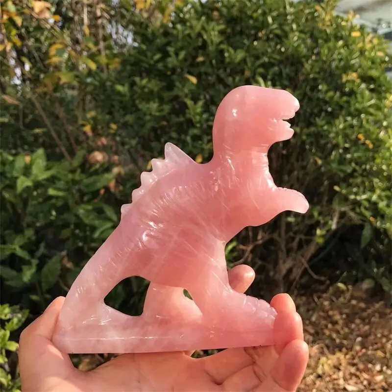 Natural Rose Quartz Dinosaur Carved Powerful Animal Statue Healing Crystal Crafts For Home Decoration Accessories 1pcs