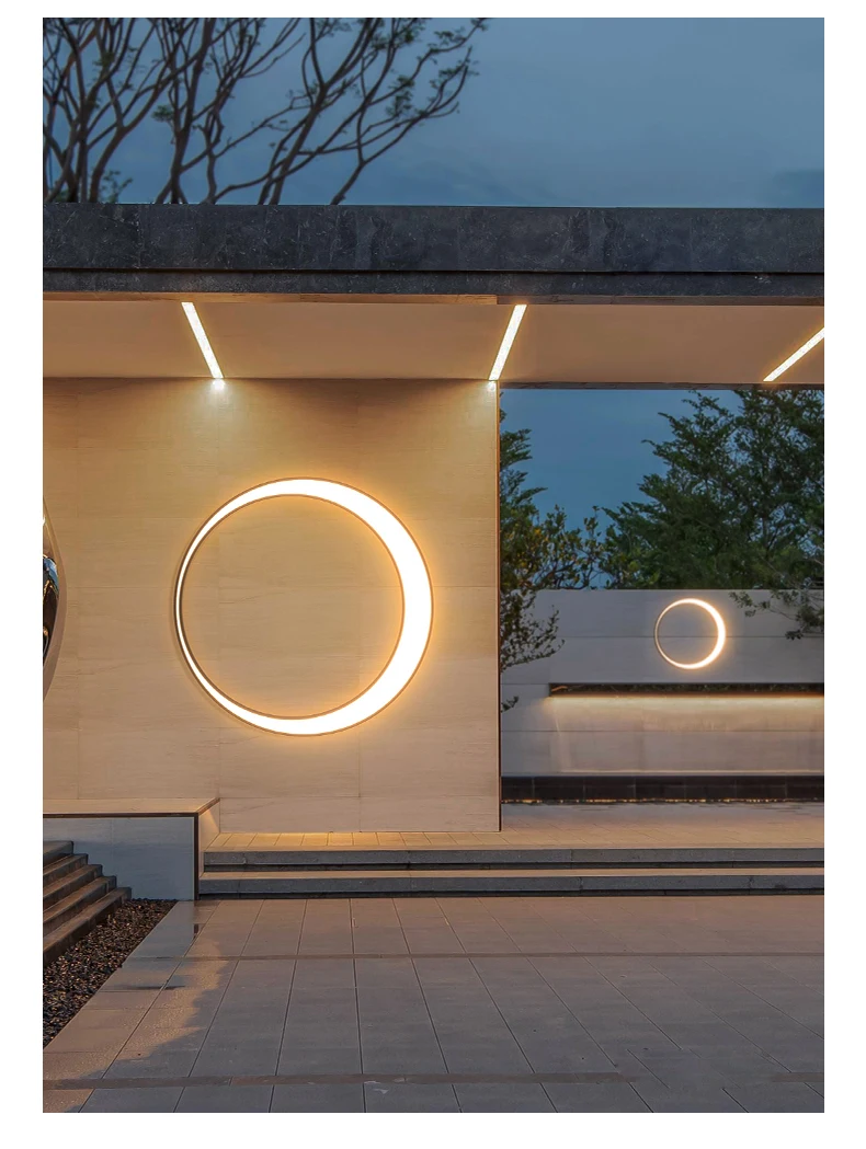 Modern Waterproof Outdoor Wall Lights, Iluminação LED Decoração, Round Moon  Background Wall Lamp, IP65 Porch, Varanda, Terraço, Jardim - AliExpress, image size:790x1049