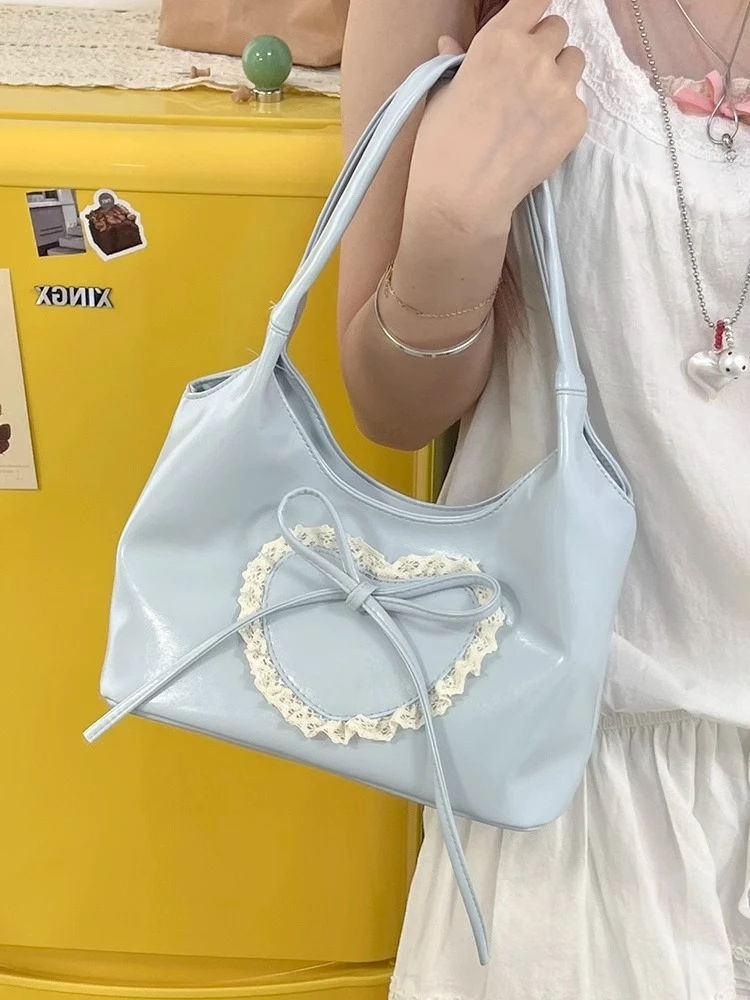 

Lace Bow Heart Tote Bag Sweet Fashion Hand Shoulder Bags Underarm Sac Femme Commuter Bolso New All-match Bolsos De Mujer