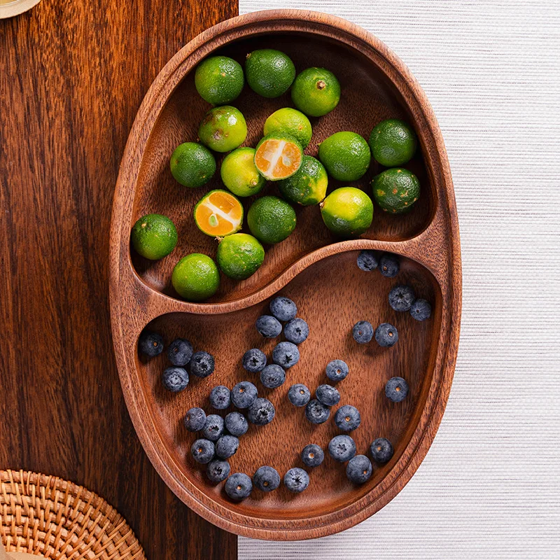 

Whole Wood Walnut Fruit Plate, Combined Solid Wood Fruit Salad Dishes, Acacia Dried Fruit Snack Plate