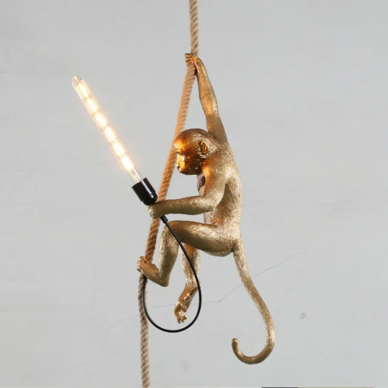 Imagem -06 - Monkey Pendant Lamps com Hemp Rope Iluminação Pendente Industrial Retro Monkey Wall Lamp Floor Lamp Table Lamp Black Golden e White