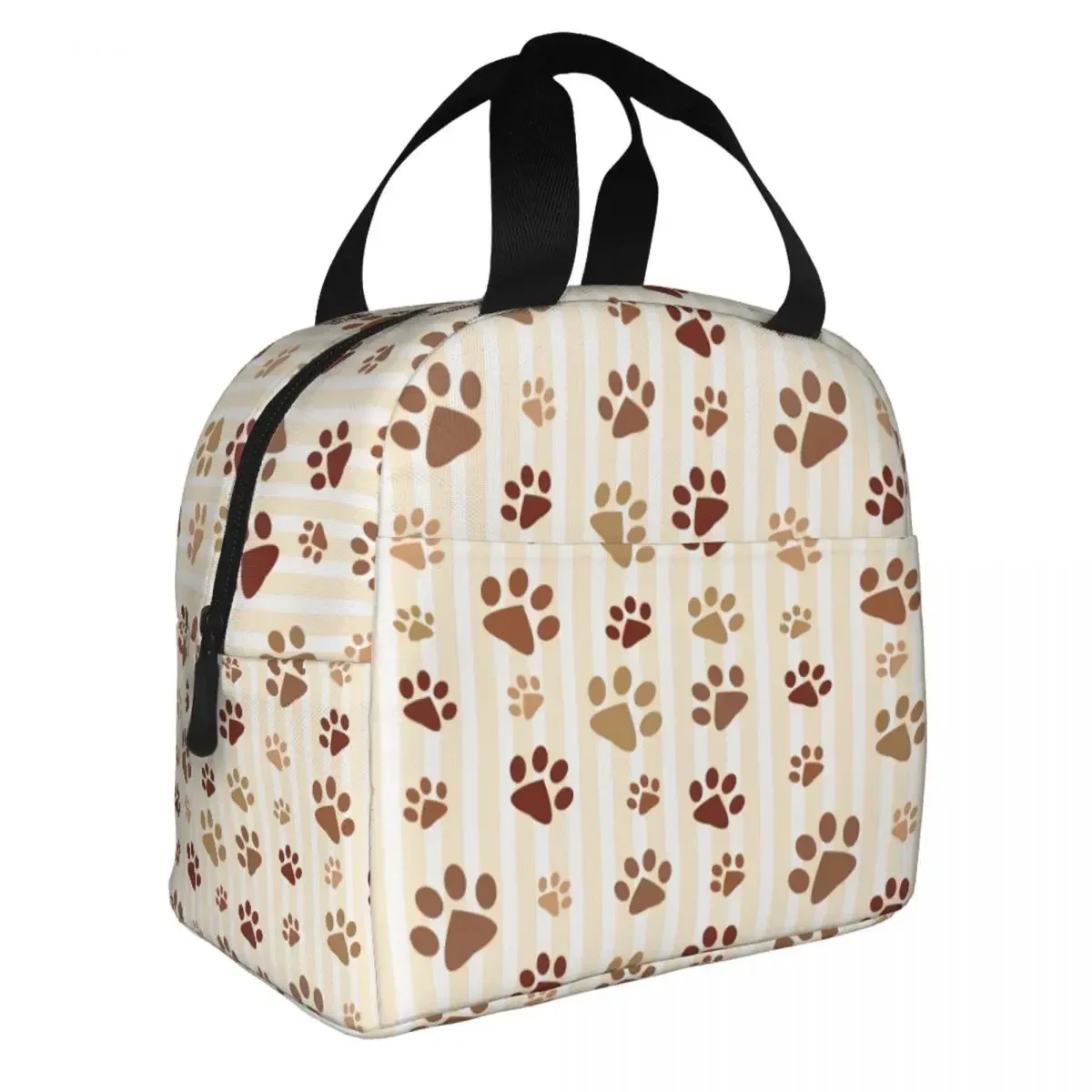 Brown Dog Paw Pattern Insulated Lunch Bag for Women Portable Animal Footprints Cooler Thermal Bento Box Work Picnic Food Bags