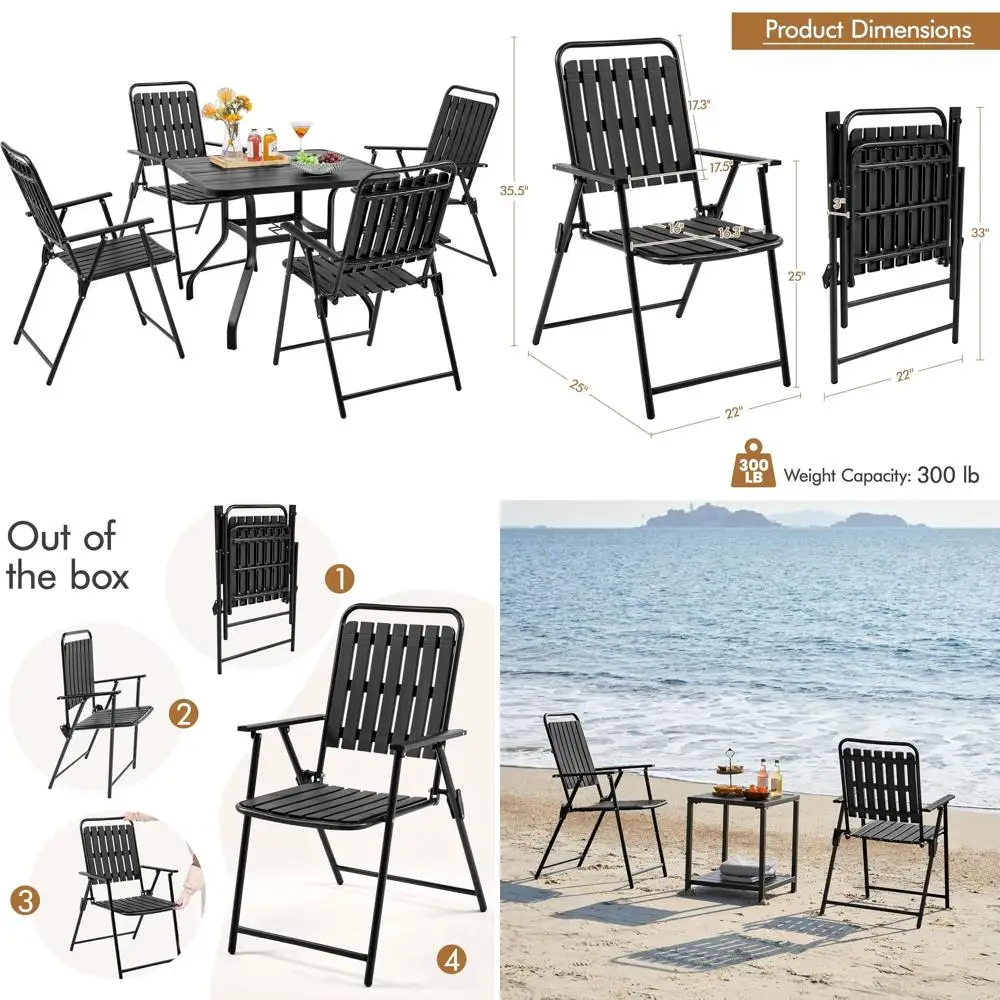 

4-Piece Outdoor Dining Chair Set with Armrests, Plastic Chairs for Patio, Deck, Garden, Backyard, Easy Assembly, Black